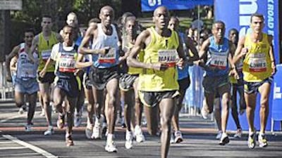 Musyoki, centre, won the 10km Healthy Kidney race in New York in May 2009 and will be looking to add the Half Marathon title here today.