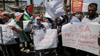 Palestinian demonstrators in the West Bank city of Ramallah protesting against the arrival of a US delegation headed by Senior White House Advisor Jared Kushner ahead of his meeting with Palestinian president Mahmoud Abbas. Abbas Momani/AFP Photo