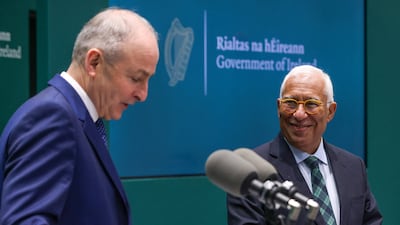 European Council President Antonio Costa, right, and Ireland's Prime Minister Micheal Martin have rejected criticism of Europe made by US President Donald Trump. AFP
