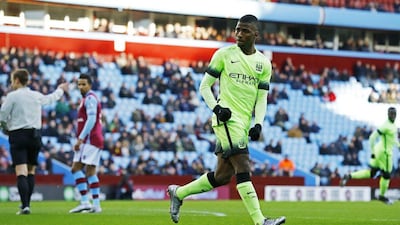 Kelechi Iheanacho of Manchester City celebrates scoring the team's opener against Aston Villa on Saturday. Darren Staples / Reuters