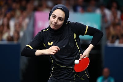 Dina Meshref of Egypt in action during her round-of-64 match against Maria Xiao of Spain. Reuters