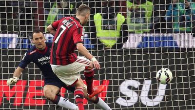AC Milan's Jeremy Menez scores on a penalty during his team's Serie A win over Cagliari on Saturday. Matteo Bazzi / EPA / March 21, 2015
