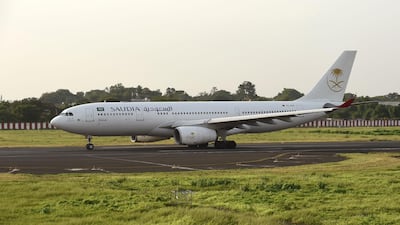 A Saudia flight carrying Indian Hajj pilgrims prepares to depart from Sadar Vallabhbhai Patel International Airport in Ahmedabad on August 13, 2017. AFP