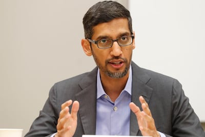 Sundar Pichai, chief executive of Google, says he does not see the future of work being 100 per cent remote. AP
