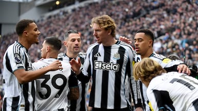 Nick Woltemade, centre, scored twice in Newcastle's 2-2 draw against Chelsea. EPA