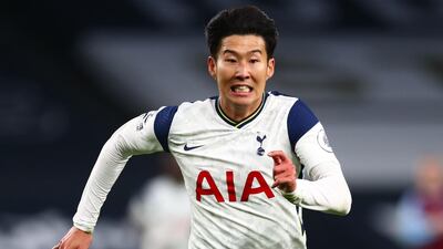 Tottenham Hotspur's South Korean striker Son Heung-Min runs for the ball during the English Premier League football match between Tottenham Hotspur and West Ham United at Tottenham Hotspur Stadium in London, on October 18, 2020. - RESTRICTED TO EDITORIAL USE. No use with unauthorized audio, video, data, fixture lists, club/league logos or 'live' services. Online in-match use limited to 120 images. An additional 40 images may be used in extra time. No video emulation. Social media in-match use limited to 120 images. An additional 40 images may be used in extra time. No use in betting publications, games or single club/league/player publications. / AFP / POOL / Clive Rose / RESTRICTED TO EDITORIAL USE. No use with unauthorized audio, video, data, fixture lists, club/league logos or 'live' services. Online in-match use limited to 120 images. An additional 40 images may be used in extra time. No video emulation. Social media in-match use limited to 120 images. An additional 40 images may be used in extra time. No use in betting publications, games or single club/league/player publications.