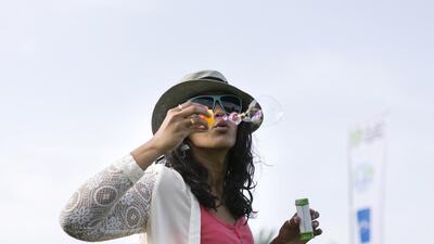 Deepthi Unnikrishnan blows bubbles at The National Picnic in Umm Al Emarat Park.