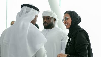 Noura Al Kaabi, Minister of Culture and Youth, met with the creatives who are participating in the Smithsonian Folklife Festival next week; she is pictured here during an event at the Abu Dhabi Youth Hub on Thursday. All Photos: Khushnum Bhandari / The National
