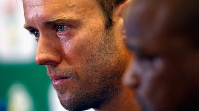 AB de Villiers of South Africa talks to the media last week before they began the third Test against England. Julian Finney / Getty Images / January 13, 2016