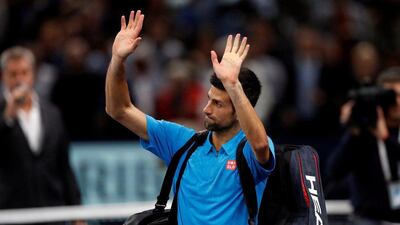 Novak Djokovic reacts at the end of his loss to Marin Cilic on Friday night. Gonzalo Fuentes / Reuters / November 4, 2016