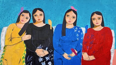 A painting by Haya Kaabneh, who depicts the hardships of women under occupation. Faisal Saleh / Palestine Museum US
