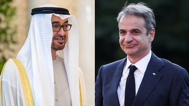 President Sheikh Mohamed has spoken to Greek Prime Minister Kyriakos Mitsotakis by phone. Photo: UAE Presidential Court / Reuters