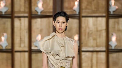 Shades of champagne and muted golds at the Rami Al Ali spring 2023 couture show, shown alongside Paris Haute Couture Week. Photo: Rami Al Ali