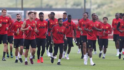 Nemanja Matic, Bruno Fernandes, Diogo Dalot, Timothy Fosu-Mensah, Paul Pogba, Fred, Eric Bailly, Anthony Martial, Odion Ighalo, Jesse Lingard work out. Getty