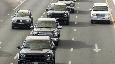 The convoy of trucks took over Sharjah's highways. Antonie Robertson / The National