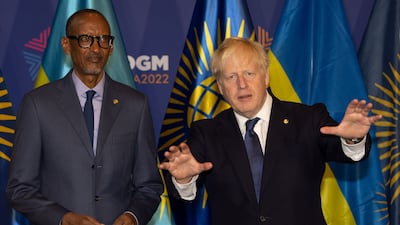 British Prime Minister Boris Johnson during the opening ceremony of the Commonwealth Heads of Government Meeting at Kigali Convention Centre in Rwanda. Getty Images