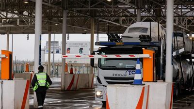 The Pit Stop at the Eurotunnel, where lorries are checked before boarding the Shuttle Freight from France to Britain, in Coquelles, near Calais. Reuters