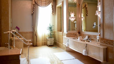 The luxurious bathroom in the Palace Suite. Khushnum Bhandari / The National