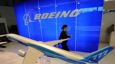 A model of the Boeing 777-300ER . SAudiGulf plans to finalize an order for the jetliner. Roslan Rahman / AFP