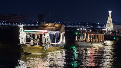 People take boat tours on the Nile during New Year celebrations, in Cairo. EPA