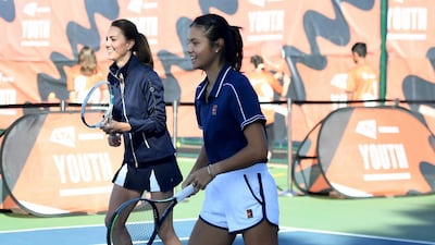 Catherine plays tennis with US Open champion Emma Raducanu at the LTA Centre in Roehampton in September 2021