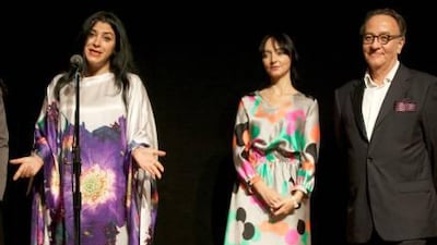 Marjane Satrapi, left, director of the film Chicken with Plums, is joined by the actress Maria De Medeiros, and Film Festival executive director Peter Scarlet.