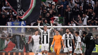 Cristiano Ronaldo acknowledges fans as Juventus celebrate winning the Serie A title. AFP