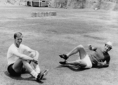England players Jack , left, and Bobby Charlton relaxing during training at the World Cup, Mexico City, May 1970. Getty