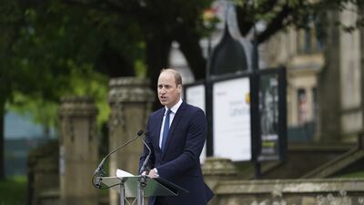 Prince William gives a speech during the official opening of the Glade of Light memorial, which commemorates the victims of the terrorist attack at Manchester Arena in which 22 people were killed on May 22, 2017. PA