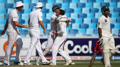 Pakistan defied the South African bowlers for a while on Day 4, but once Dean Elgar got Misbah-Ul-Haq out, they folded up. Marwan Naamani / AFP