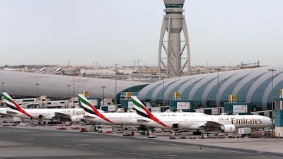 Dubai International Airport Terminal 3 taken from Emirates headquarters in Dubai. Pawan Singh / The National