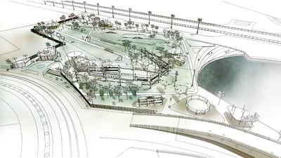 An artist’s rendering of the preliminary design for Wire World adventure park that is being planned for Dubai’s Meydan district. Courtesy W L Hospitality