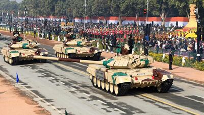 The Indian army's Russian-made T-90 tanks during a Republic Day parade in New Delhi on January 26, 2021. AFP