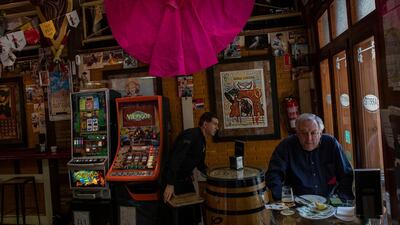 A customer has lunch in a restaurant in Madrid, Spain, Saturday, April 27, 2019. An uncertain outcome and the likelihood of the far-right entering Spain's Parliament looms over national elections on Sunday. AP