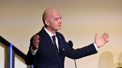 Fifa president Gianni Infantino gives a speech at the Vancouver Convention Centre on Tuesday. Reuters