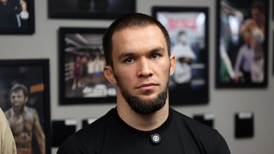 Team Khabib bantamweight Renat Khavalov speaks to the media.