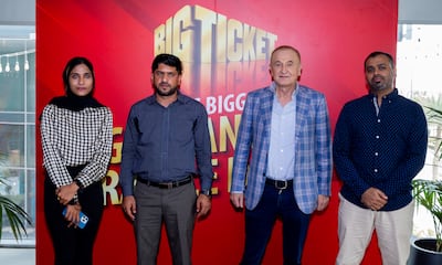 Big Ticket winners (from left) Leena Jalal, Shahid Mahmood, Safwan Nizameddin and Jacob Roy say the jackpot winnings has transformed their lives. Photo: Big Ticket