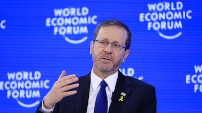 Israel's President Isaac Herzog in discussion at the World Economic Forum's 56th annual meeting in Davos, Switzerland. Bloomberg