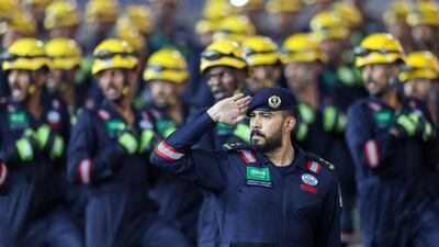 Members of the Saudi security forces participate in a military parade in Makkah, as Muslim pilgrims from around the world arrive for the Hajj. AFP