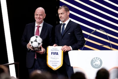 Uefa president Aleksander Ceferin, right, has ruled himself out of challenging Gianni Infantino at next year's elections. Reuters