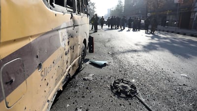 Afghan security forces cordon off the area of a rocket attack site in Kabul, Afghanistan. According to media reports at least one person was killed and three others were injured as several rockets landed on the Afghann capital. EPA