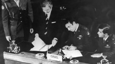 On May 31, 1974, the disengagement agreement to end hostilities between Israel and Syria was signed in Geneva. Getty Images