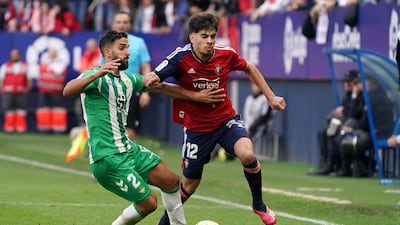 Osasuna winger Abde Ezzalzouli, right, is currently on loan at the club from Barcelona. AFP