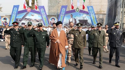 Iranian supreme leader Ayatollah Ali Khamenei with Iranian military generals during the graduation ceremony of Army cadets in Tehran on October 30. EPA via Iranian government