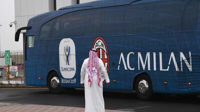 The AC Milan team arrive arrive at Jeddah King Abdulaziz International Airport, Saudi Arabia, on Sunday before the Italian Supercup final against Juventus on Wednesday. Getty Images