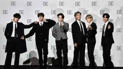 South Korean K-pop boy band BTS at a press conference in Seoul in 2020. AFP