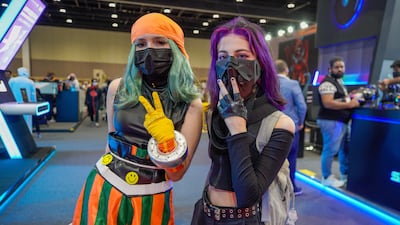 Nadine, left, as Ms Joke and Reem as Shinso from the Japanese manga 'Of My Hero Academia'.