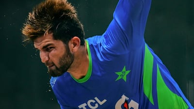 Shaheen Shah Afridi bowls during a practice session at the R Premadasa Stadium in Colombo. AFP