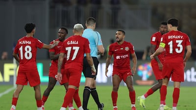 Shabab Al Ahli react with fury after Guilherme Bala's late goal was disallowed. Getty Images