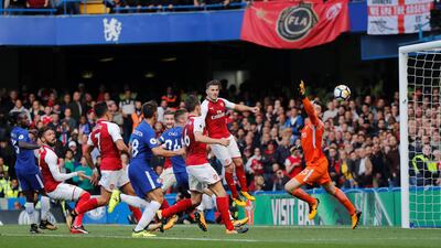 Shkodran Mustafi scores a goal for Arsenal that was disallowed. Eddie Keogh / Reuters